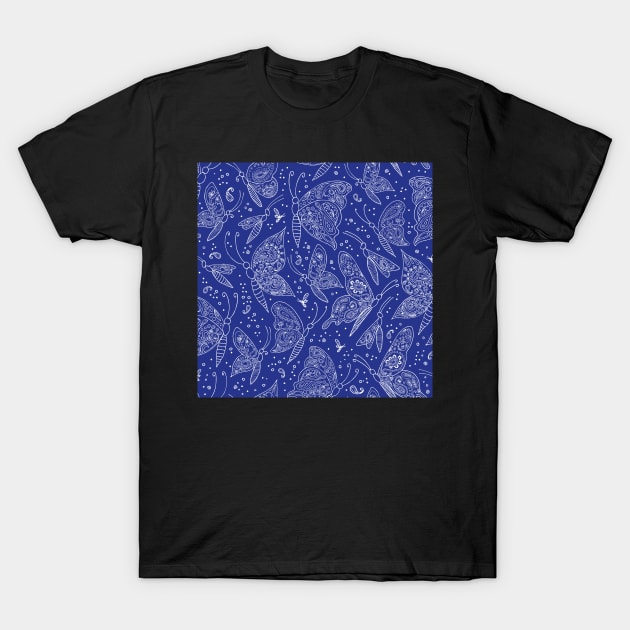 Paisley butterflies navy-white T-Shirt by kobyakov